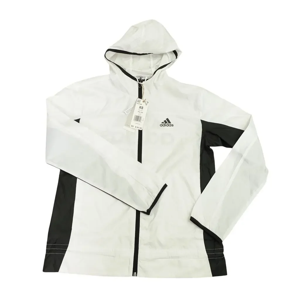 NWT adidas Womens Marathon Windbreaker Track Jacket Full Zip Hooded White XS - Picture 1 of 8